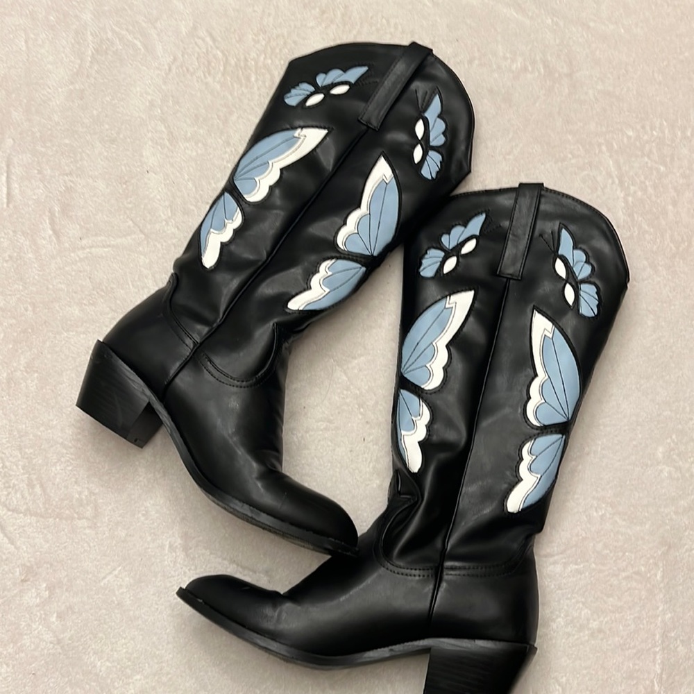 Black butterfly cowboy boots